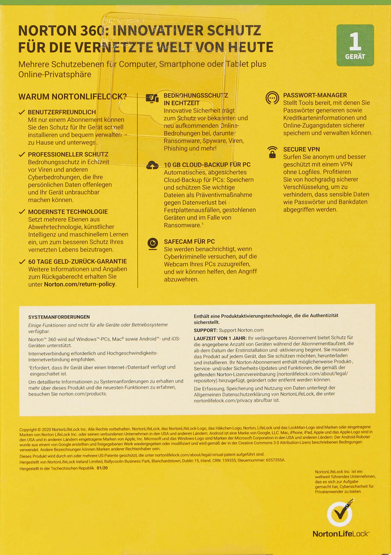 Norton 360 Standard Box 1 Gerät Sicherheitssoftware