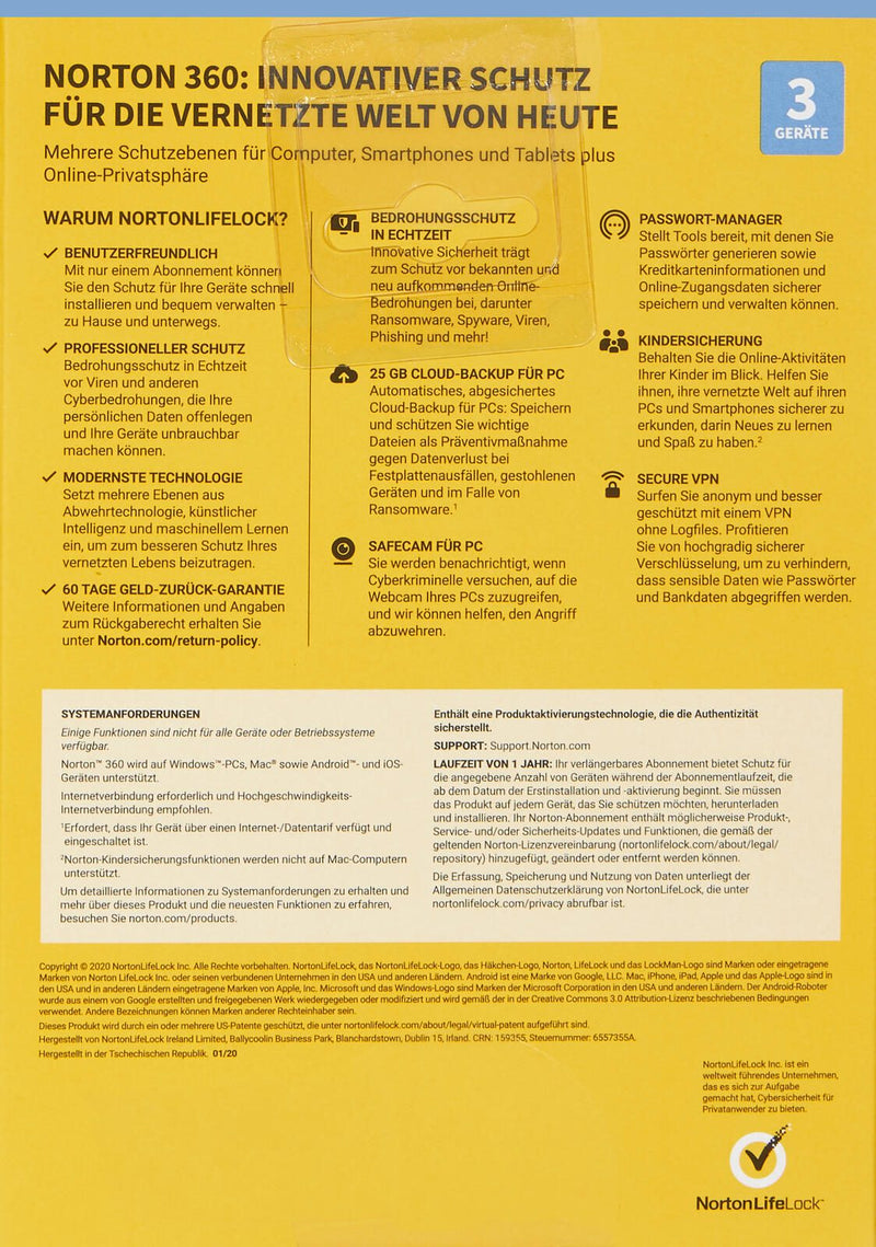 Norton 360 Deluxe Box 3 Geräte Sicherheitssoftware
