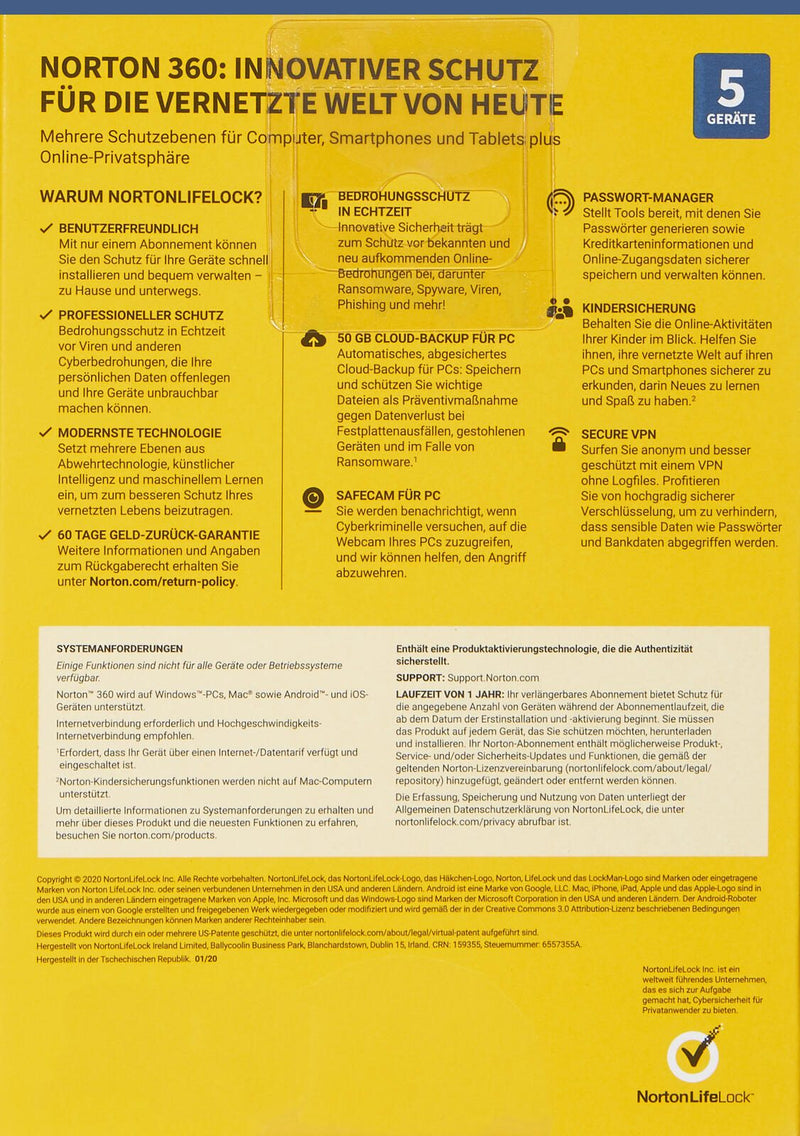 Norton 360 Deluxe Box 5 Geräte Sicherheitssoftware