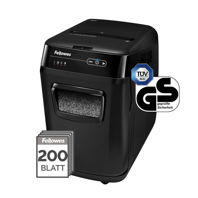 Fellowes AutoMax 200M Aktenvernichter mit Partikelschnitt bis 180 Blatt schwarz