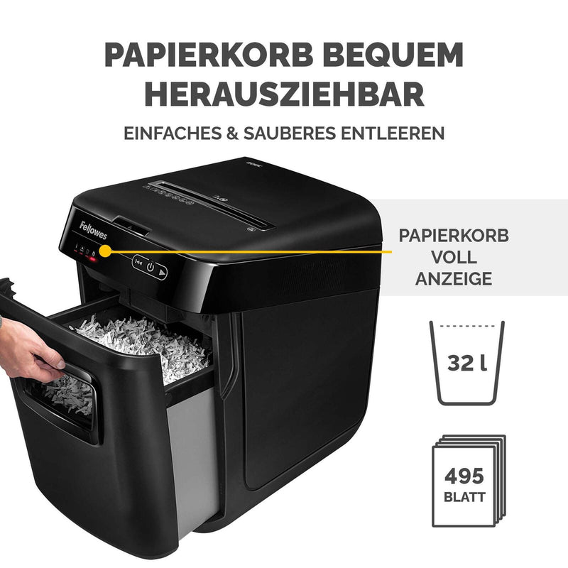 Fellowes AutoMax 200M Aktenvernichter mit Partikelschnitt bis 180 Blatt schwarz