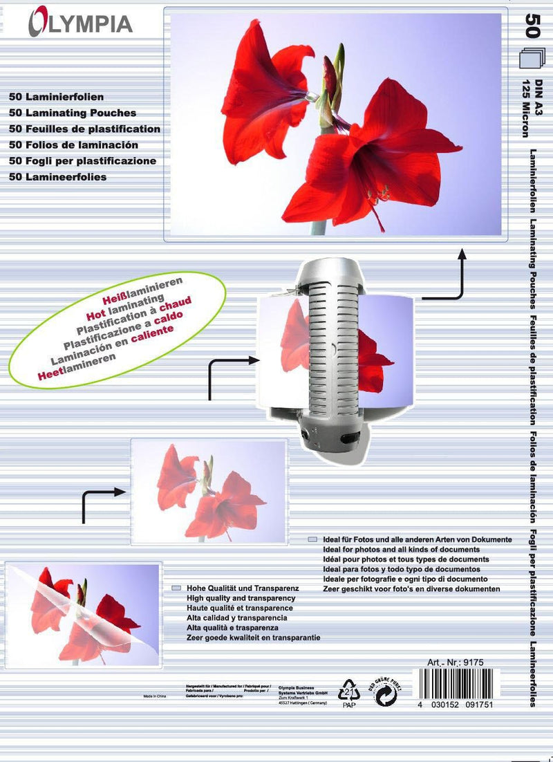 OLYMPIA Laminierfolien glänzend 125 mikron A3