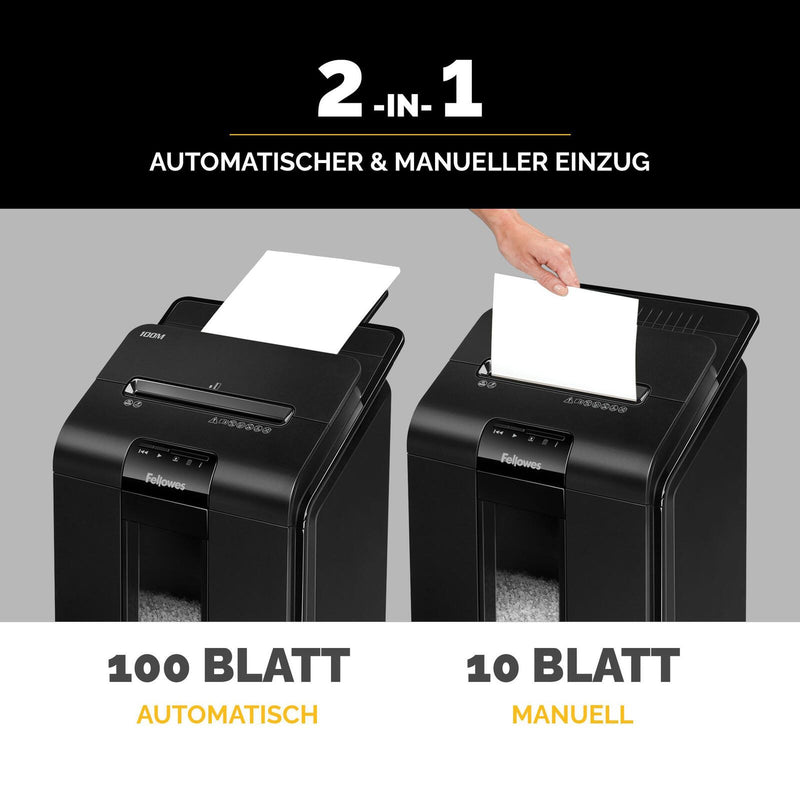 Fellowes Automax 100M Aktenvernichter mit Partikelschnitt bis 100 Blatt schwarz