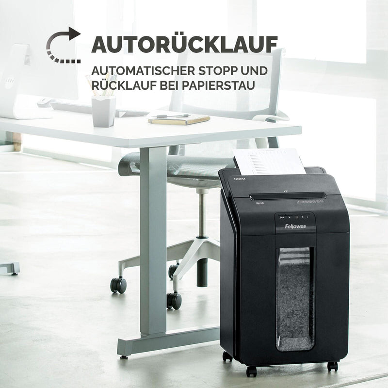Fellowes Automax 100M Aktenvernichter mit Partikelschnitt bis 100 Blatt schwarz