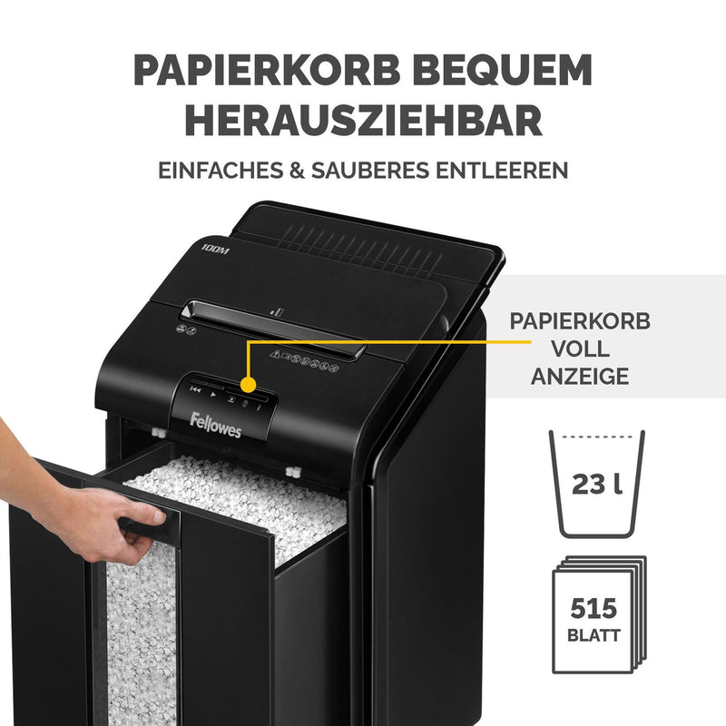 Fellowes Automax 100M Aktenvernichter mit Partikelschnitt bis 100 Blatt schwarz