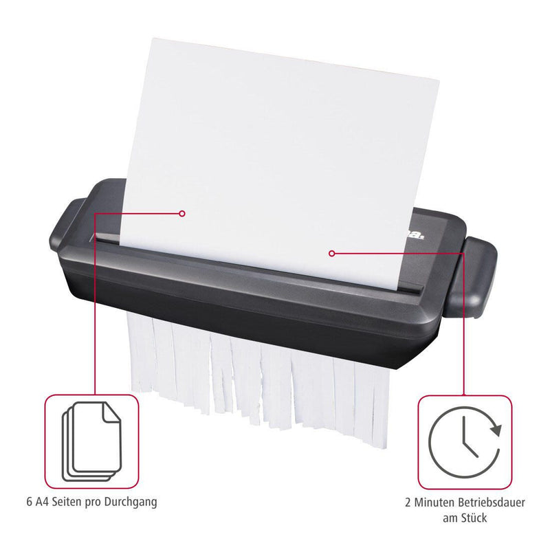 Hama Mini S6 Aktenvernichter mit Streifenschnitt bis 6 Blatt schwarz