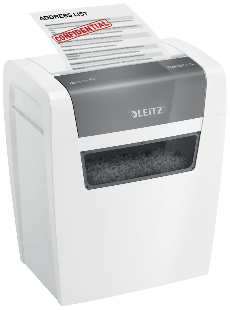 LEITZ IQ home Aktenvernichter mit Partikelschnitt bis 6 Blatt weiß