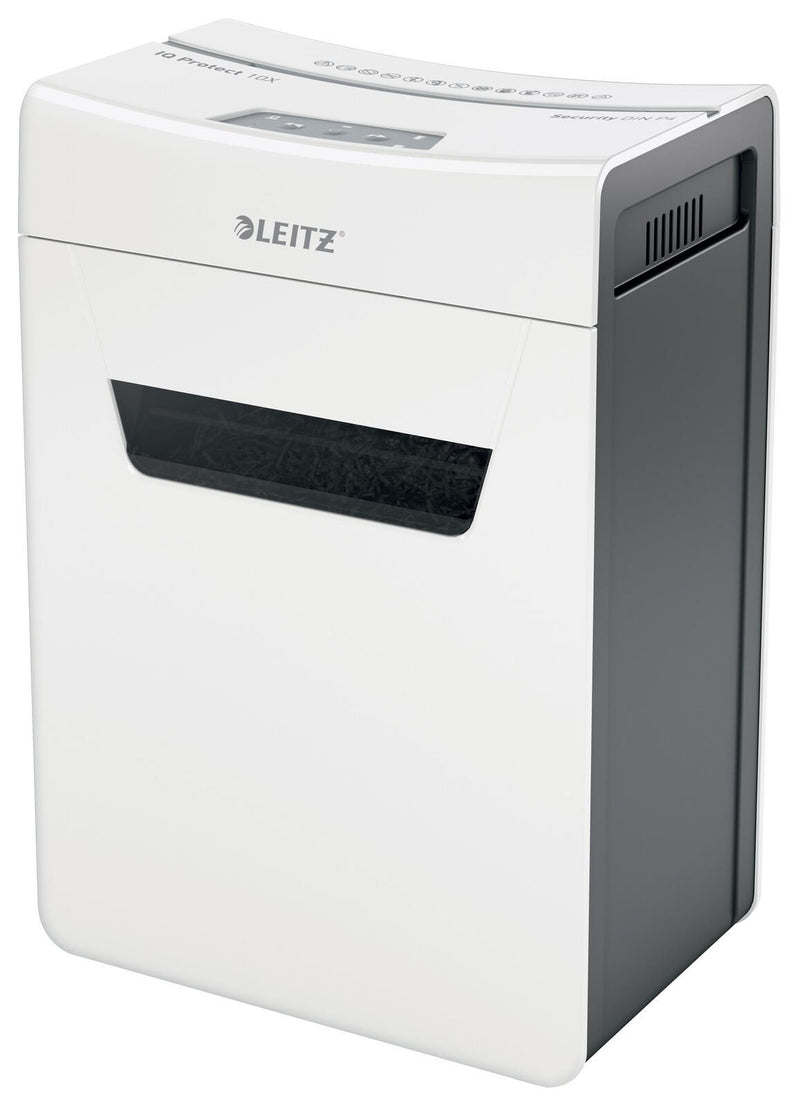 LEITZ Protect 10X Aktenvernichter mit Partikelschnitt bis 10 Blatt weiß