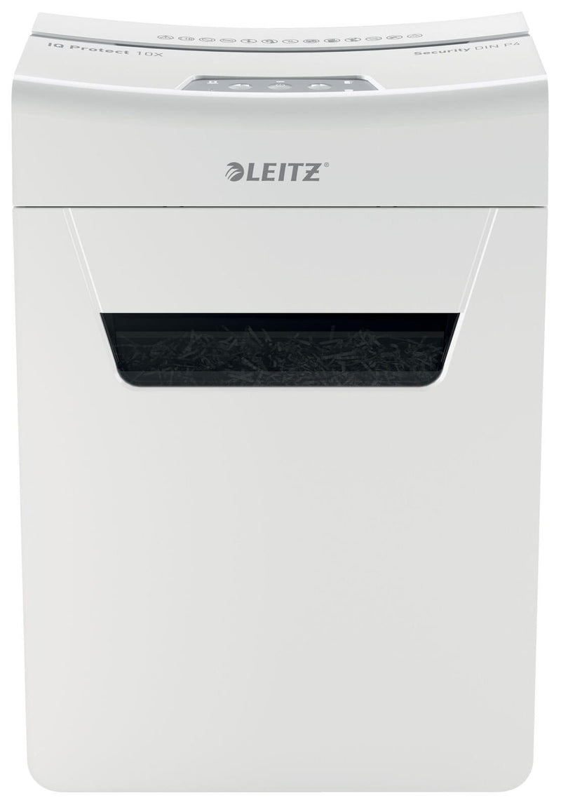 LEITZ Protect 10X Aktenvernichter mit Partikelschnitt bis 10 Blatt weiß