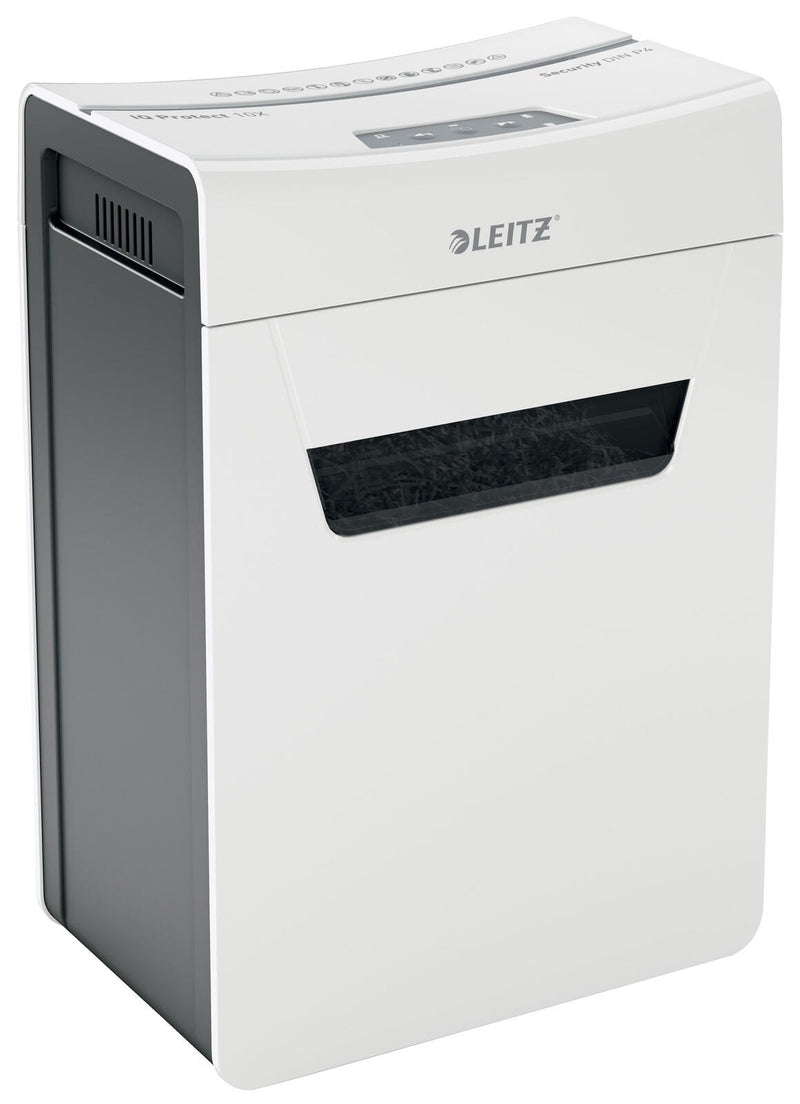 LEITZ Protect 10X Aktenvernichter mit Partikelschnitt bis 10 Blatt weiß