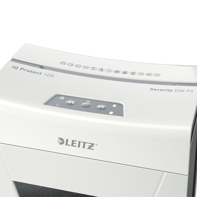 LEITZ Protect 10X Aktenvernichter mit Partikelschnitt bis 10 Blatt weiß