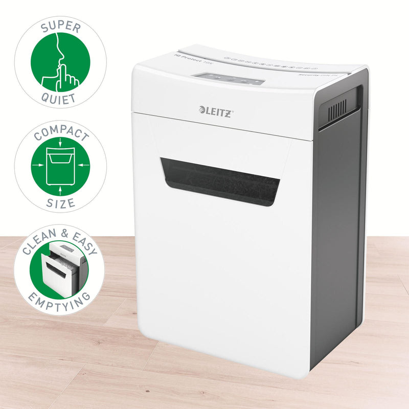 LEITZ Protect 10X Aktenvernichter mit Partikelschnitt bis 10 Blatt weiß