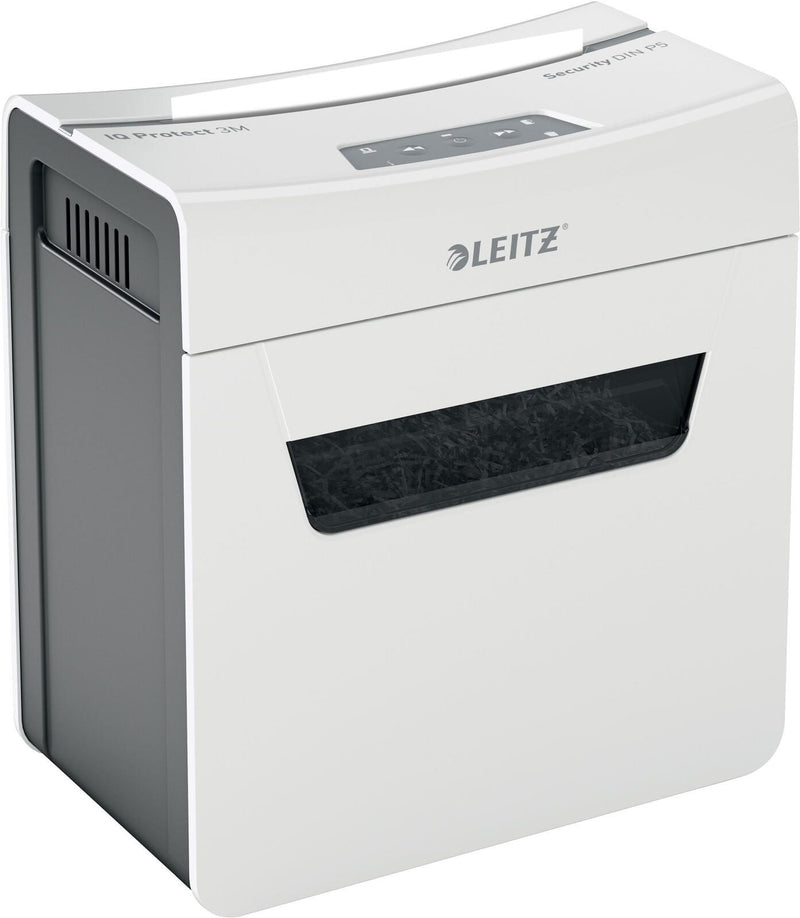 LEITZ Protect 3M Aktenvernichter mit Partikelschnitt bis 3 Blatt weiß