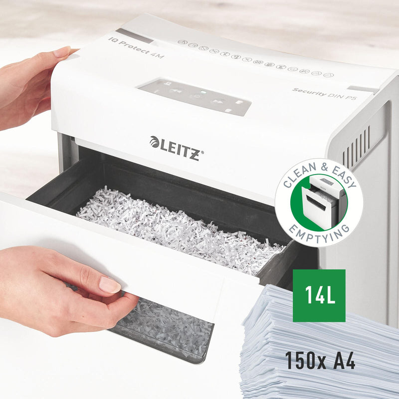 LEITZ Protect 4M Aktenvernichter mit Partikelschnitt bis 4 Blatt weiß
