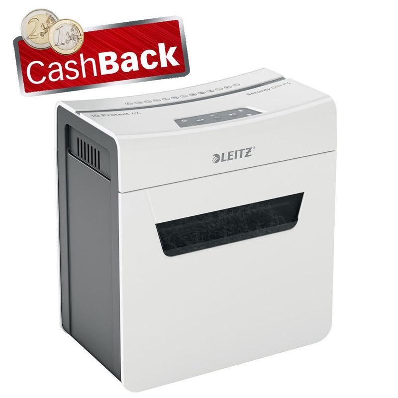 LEITZ Protect 6X Aktenvernichter mit Partikelschnitt bis 6 Blatt weiß