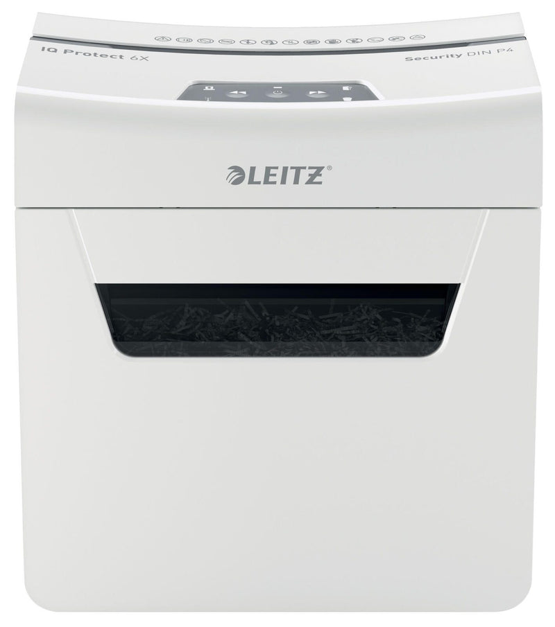 LEITZ Protect 6X Aktenvernichter mit Partikelschnitt bis 6 Blatt weiß