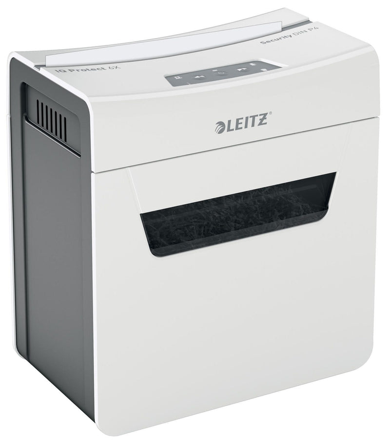 LEITZ Protect 6X Aktenvernichter mit Partikelschnitt bis 6 Blatt weiß