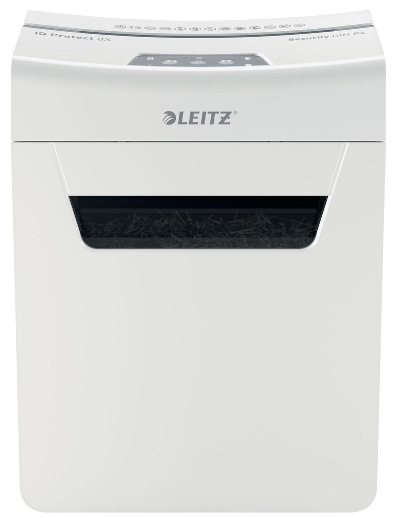 LEITZ Protect 8X Aktenvernichter mit Partikelschnitt bis 8 Blatt weiß