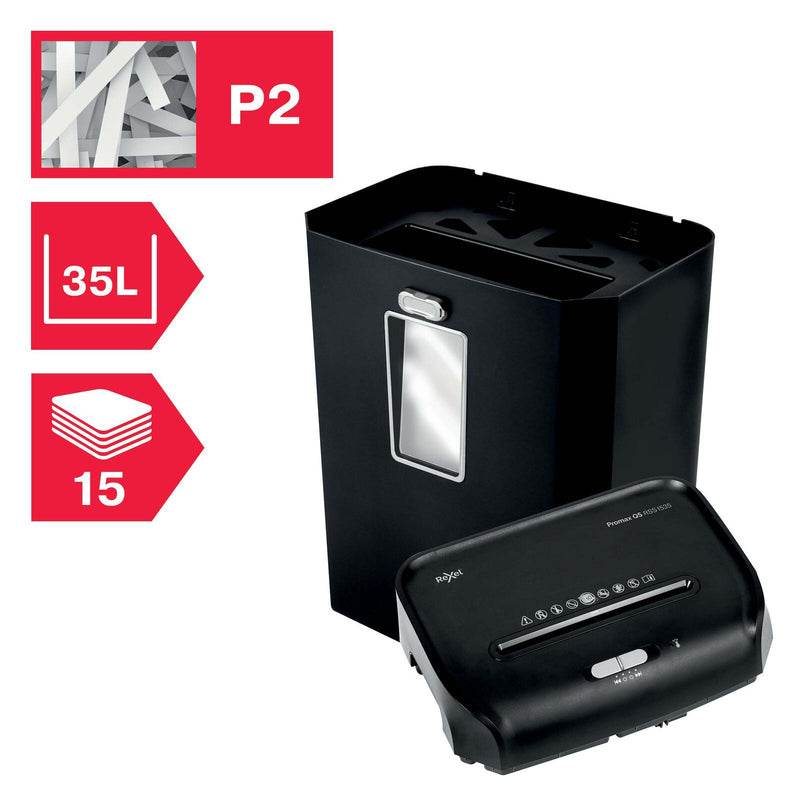 Rexel ProMax RSS1535 Aktenvernichter mit Streifenschnitt bis 15 Blatt schwarz