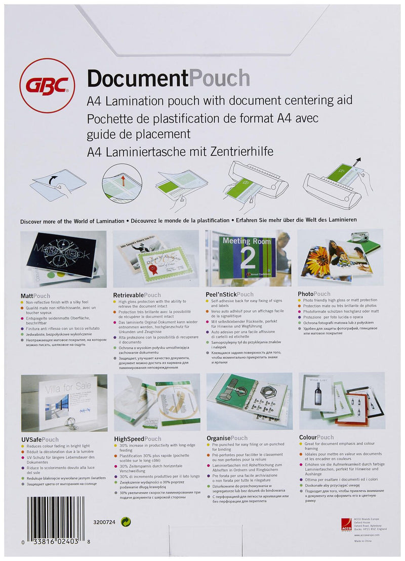 GBC Laminierfolien glänzend 175 mikron A4