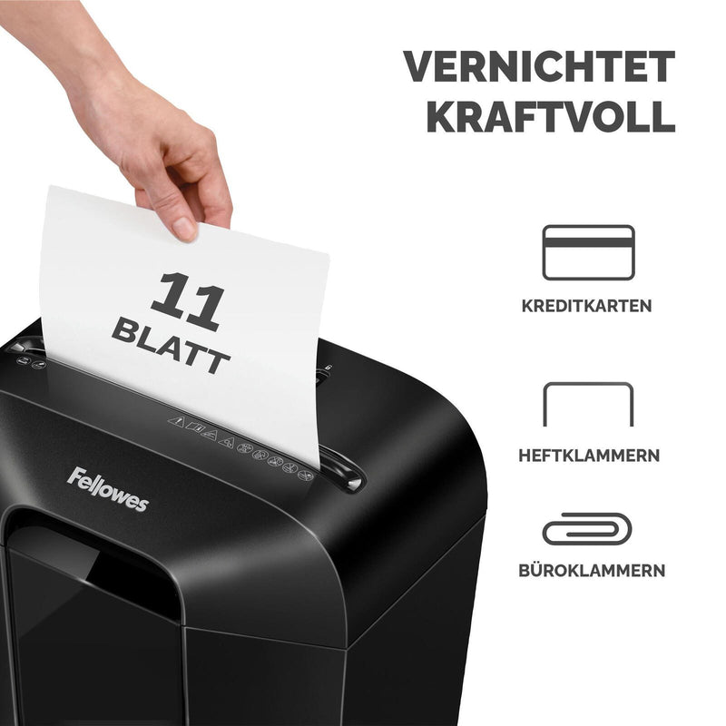 Fellowes LX70 Aktenvernichter mit Partikelschnitt bis 11 Blatt schwarz