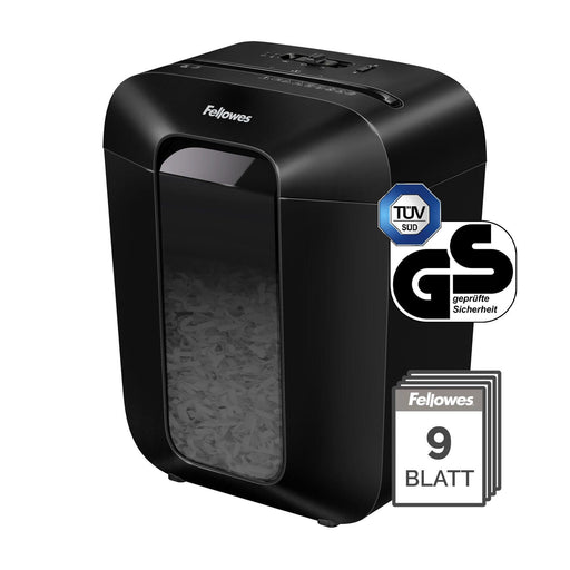 Fellowes LX50 Aktenvernichter mit Partikelschnitt bis 9 Blatt schwarz