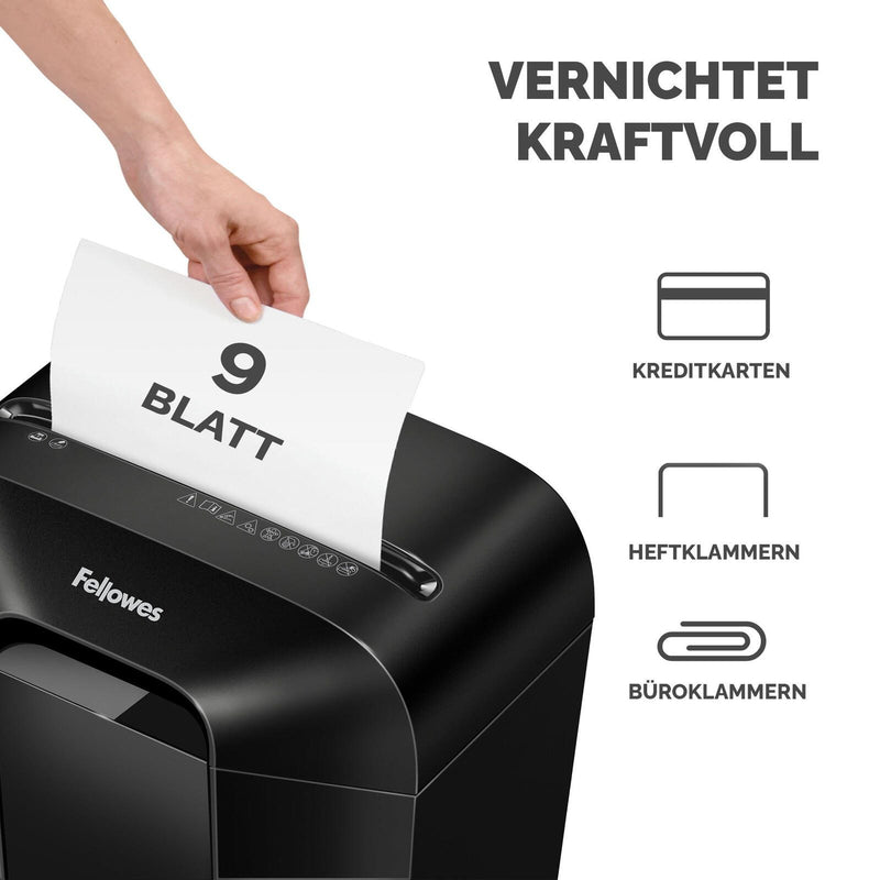 Fellowes LX50 Aktenvernichter mit Partikelschnitt bis 9 Blatt schwarz