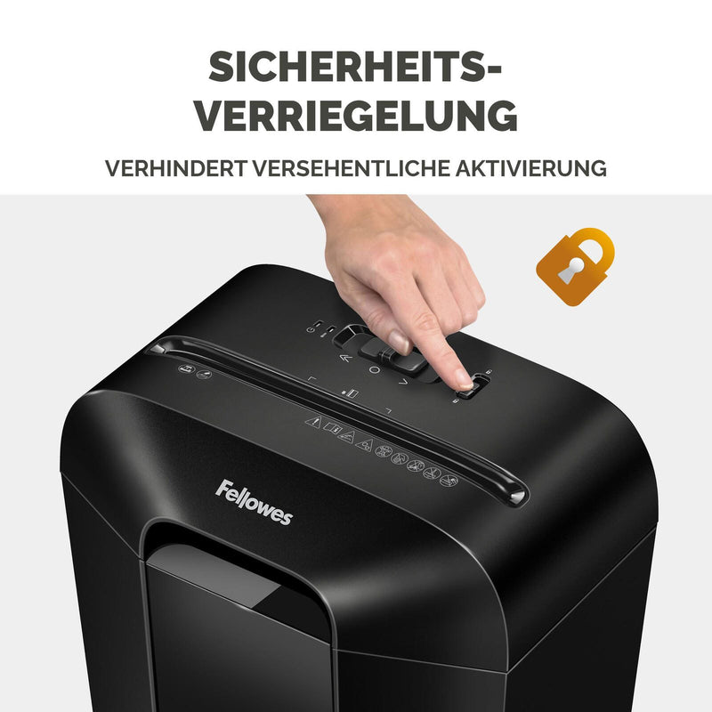 Fellowes LX50 Aktenvernichter mit Partikelschnitt bis 9 Blatt schwarz