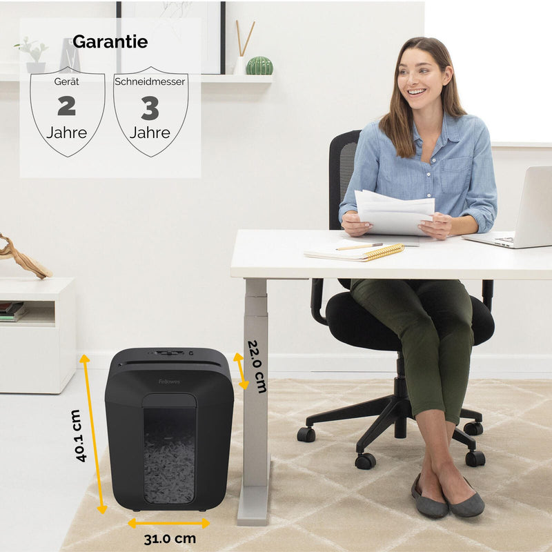 Fellowes LX50 Aktenvernichter mit Partikelschnitt bis 9 Blatt schwarz