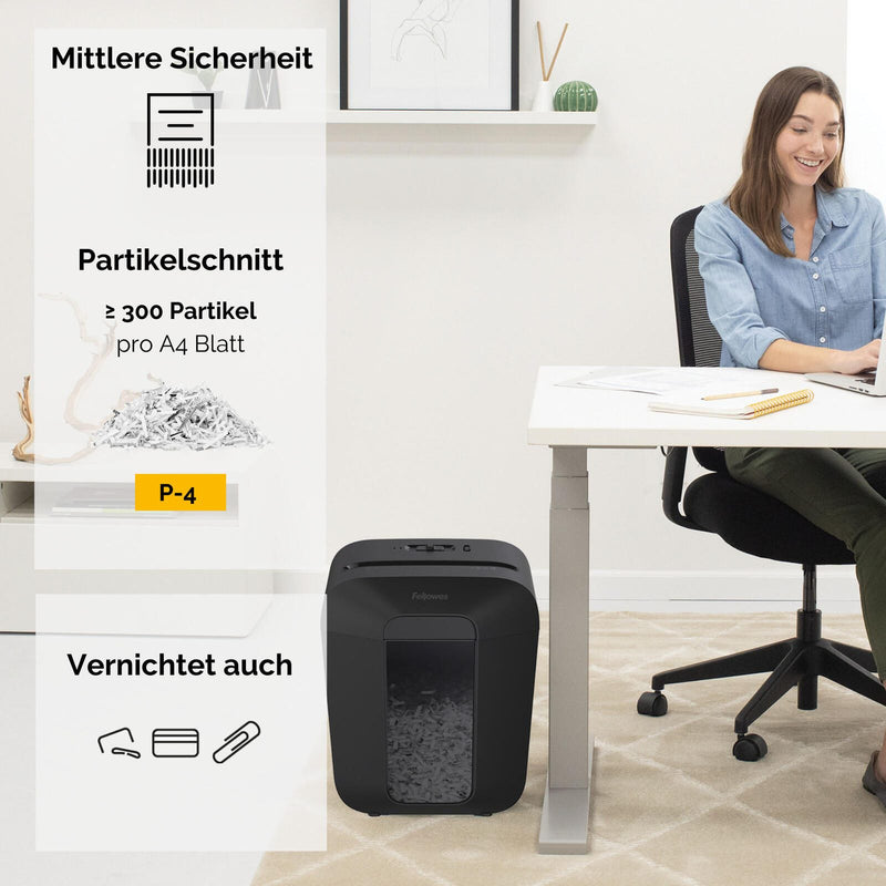 Fellowes LX50 Aktenvernichter mit Partikelschnitt bis 9 Blatt schwarz