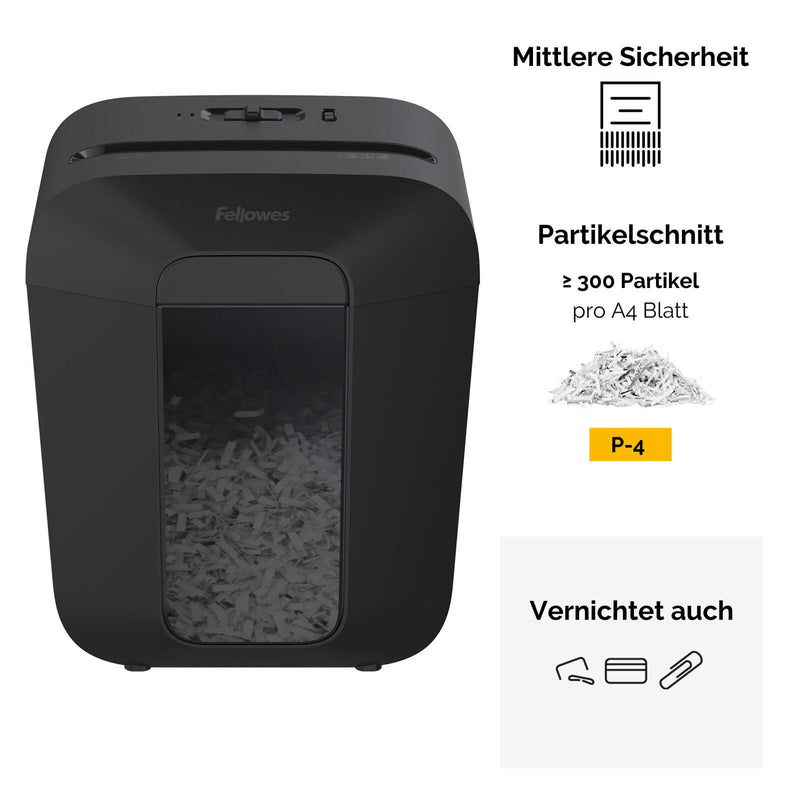 Fellowes LX50 Aktenvernichter mit Partikelschnitt bis 9 Blatt schwarz