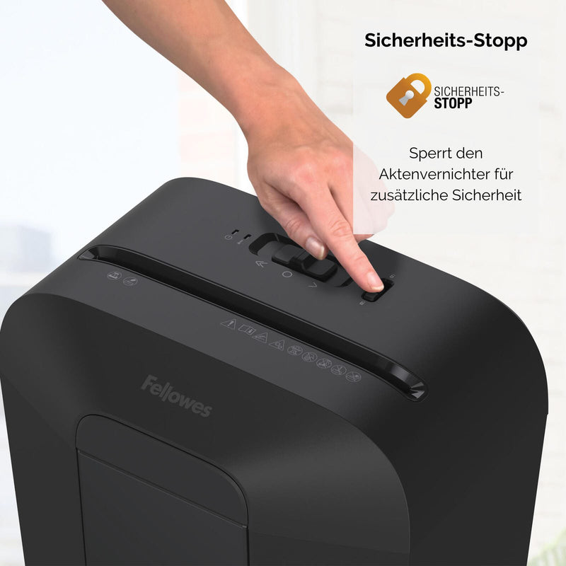 Fellowes LX50 Aktenvernichter mit Partikelschnitt bis 9 Blatt schwarz