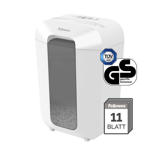 Fellowes Powershred LX70 Aktenvernichter mit Partikelschnitt bis 11 Blatt weiß