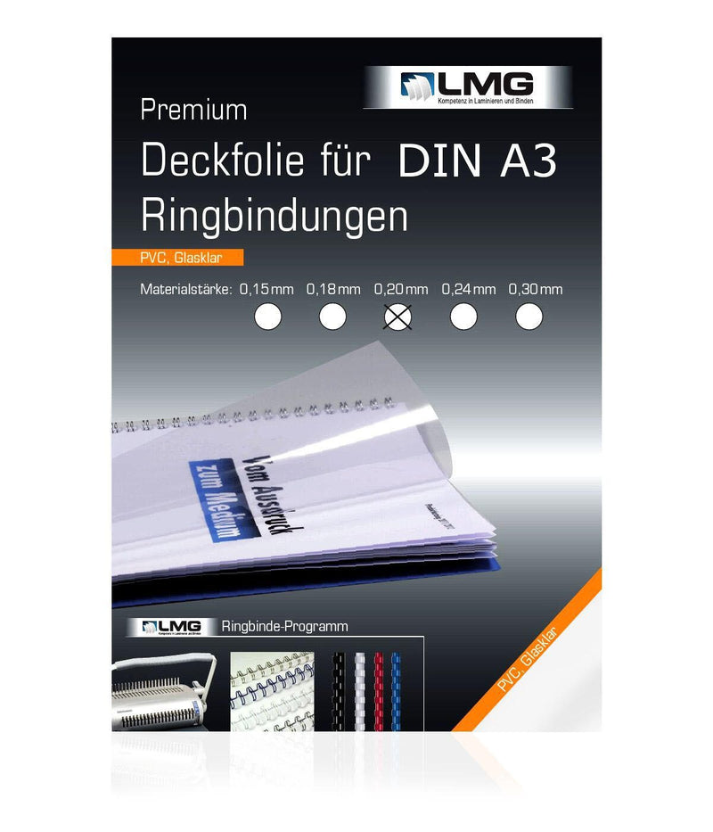 LMG Deckfolien für Bindemappen A3 0.2 mm transparent