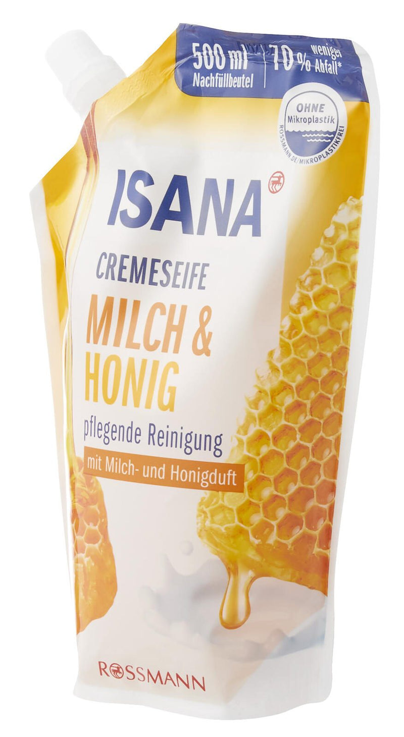 ISANA Flüssigseife Nachfüllpackung Milch & Goldener Honig 0,5 l