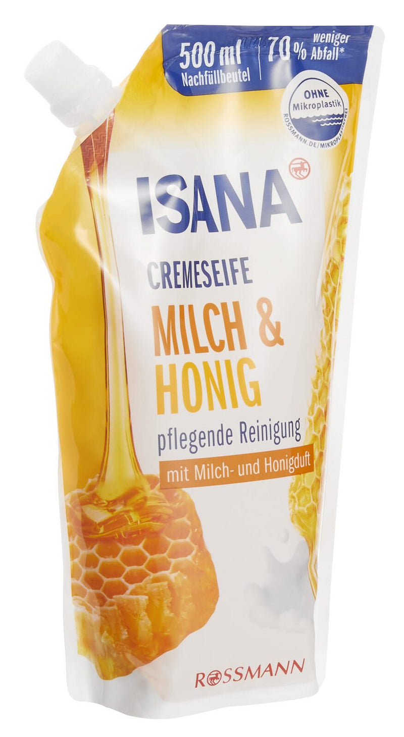 ISANA Flüssigseife Nachfüllpackung Milch & Goldener Honig 0,5 l
