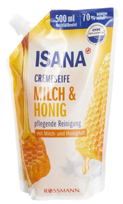 ISANA Flüssigseife Nachfüllpackung Milch & Goldener Honig 0,5 l