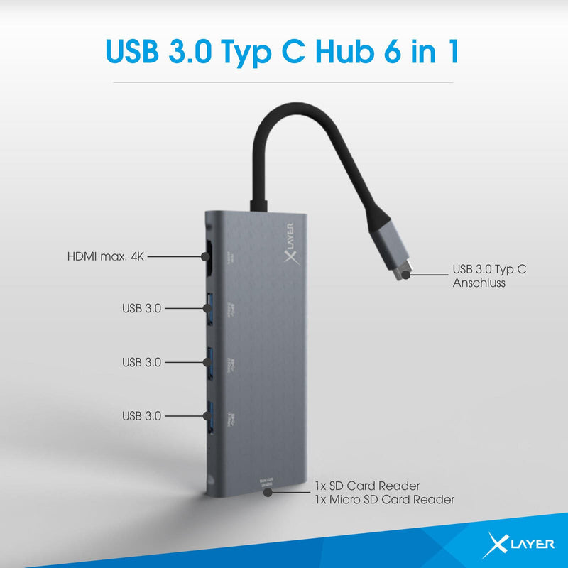 XLAYER Multiport-Adapter USB C Hub 6-in-1 6-in-1