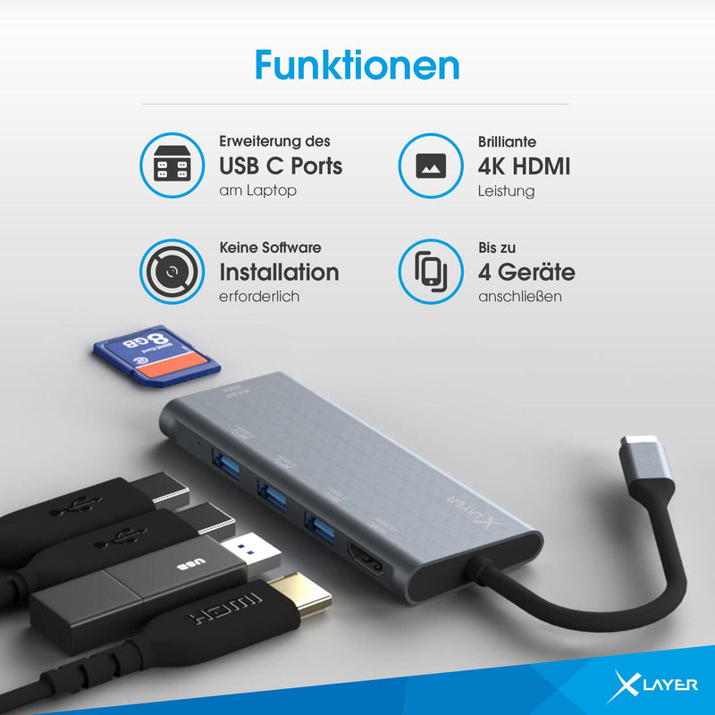 XLAYER Multiport-Adapter USB C Hub 6-in-1 6-in-1