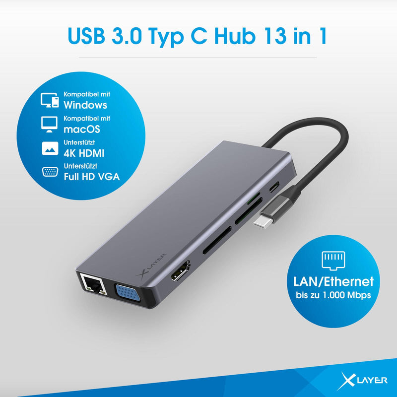 XLAYER Multiport-Adapter USB C Hub 13-in-1 13-in-1