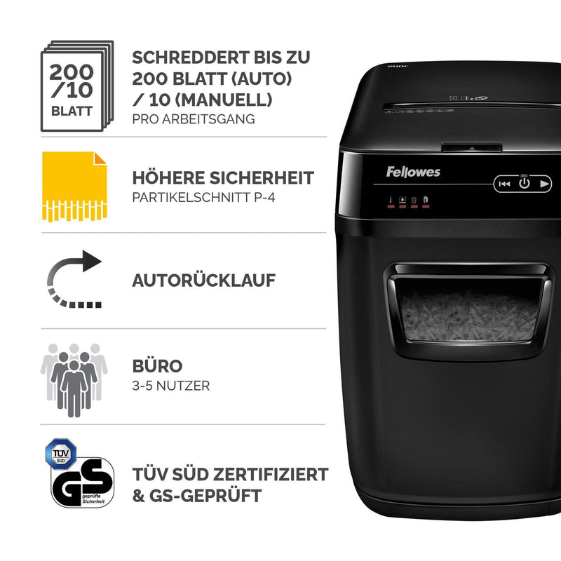 Fellowes Automax 200c Aktenvernichter mit Partikelschnitt