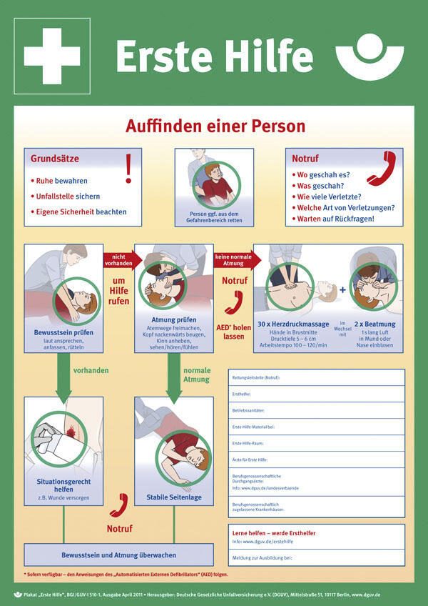 SafetyMarking® Rettungszeichen Anleitung zur Ersten Hilfe 40 cm x 56 cm