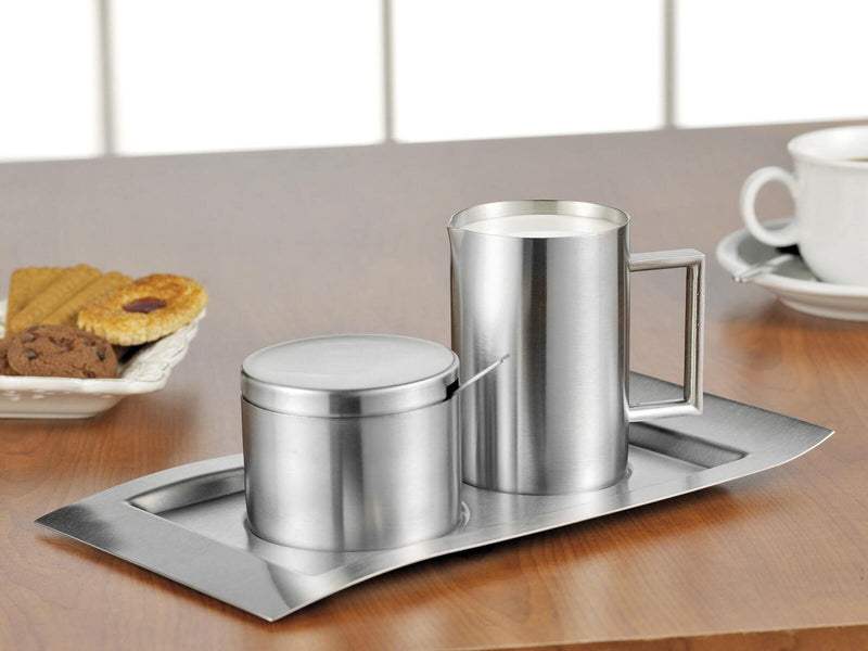 Esmeyer WAVE Milch- und Zucker-Set Milchkännchen: 0,25 l silber