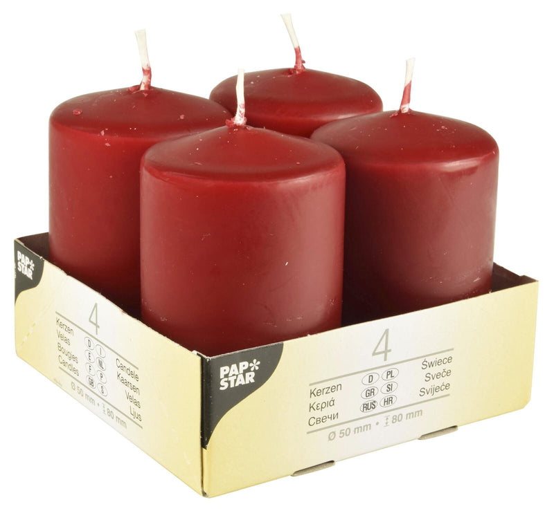 PAPSTAR Stumpenkerzen 8 cm bordeaux