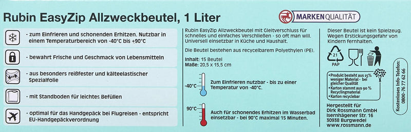 RUBIN Gefrierbeutel 4305615453781 transparent 1,0 l