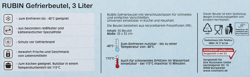 RUBIN Gefrierbeutel 4305615428970 transparent 3,0 l