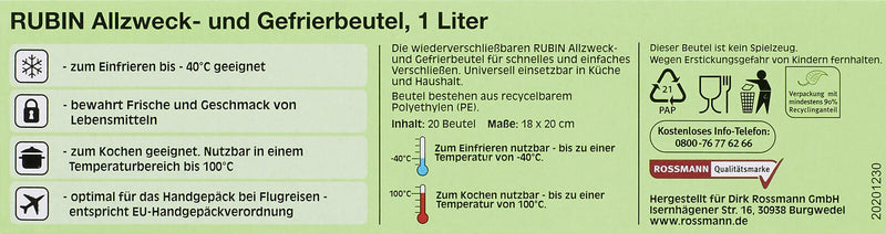 RUBIN Gefrierbeutel 4305615566511 transparent 1,0 l