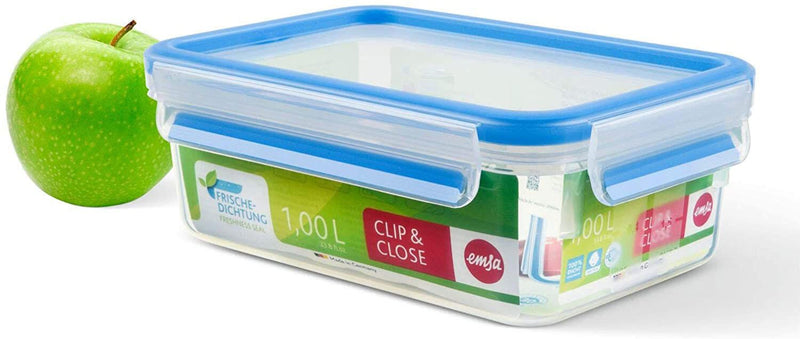 emsa Frischhaltedose CLIP & CLOSE 7 cm hoch 1,0 l transparent, blau