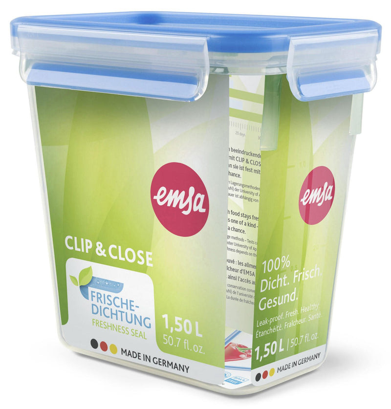 emsa Frischhaltedose CLIP & CLOSE 16.3 cm hoch 1,5 l transparent, blau
