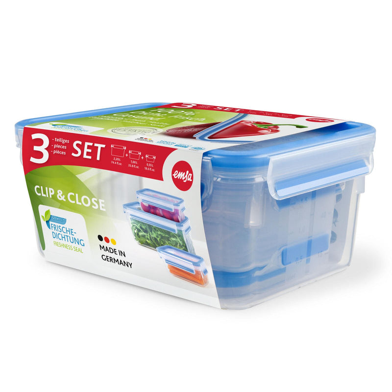 emsa Frischhaltedosen-Set 0,55/1,0/2,2 l transparent, blau